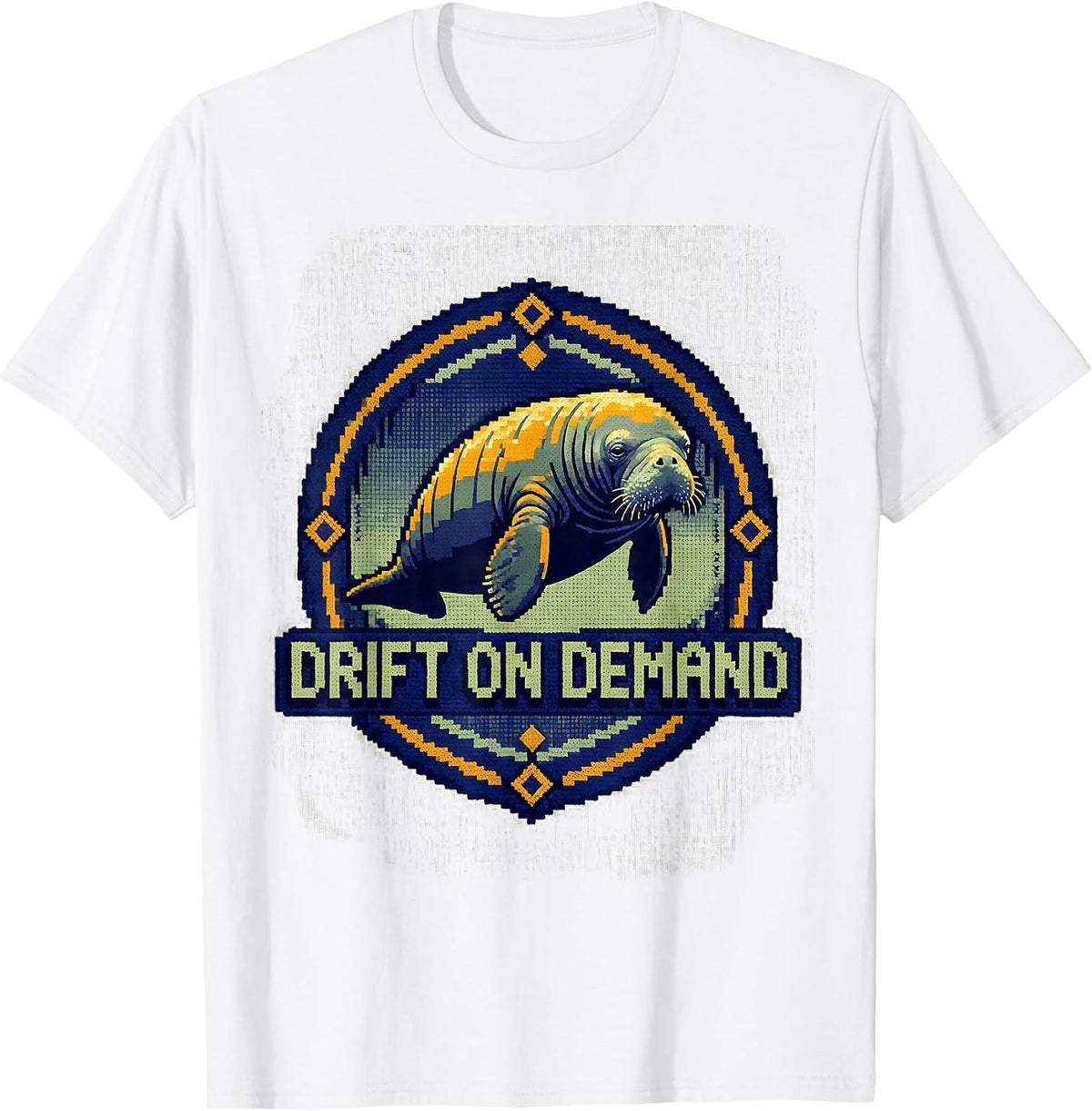 Men's Drift On Demand Cross Stitch Sampler Manatee Lover Humor T-Shirt - White
