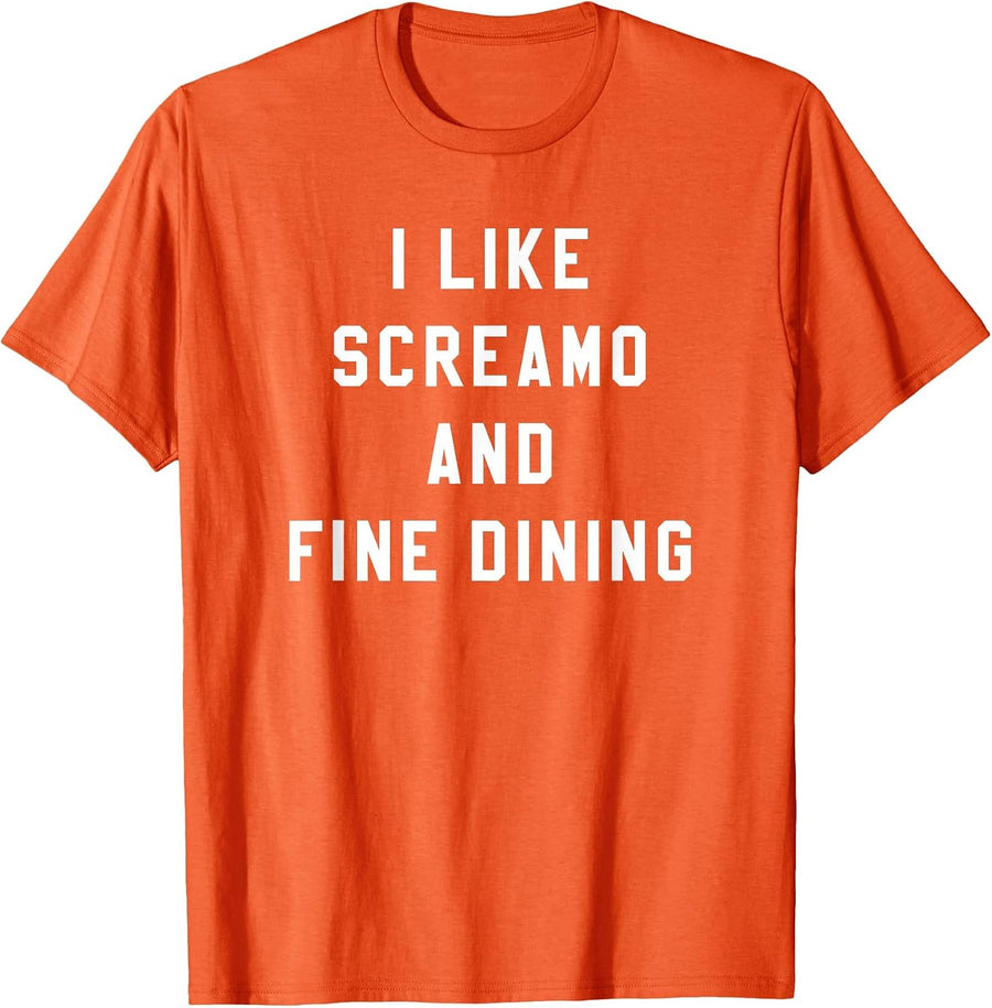 I Like Screamo and FINE Dining Funny Emo Goth Punk Music T-Shirt, Men, Orange, Large - As Pictured