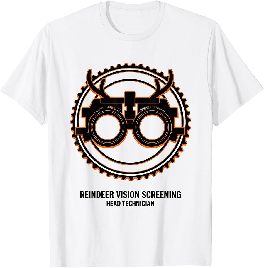 Men's Reindeer Vision Screening, Head Technician Optometrist T-Shirt - White