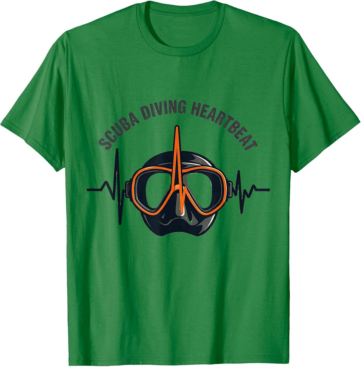 Men's Scuba Diving Heartbeat Stencil Graphic Hobbyist Gift T-Shirt - Kelly Green