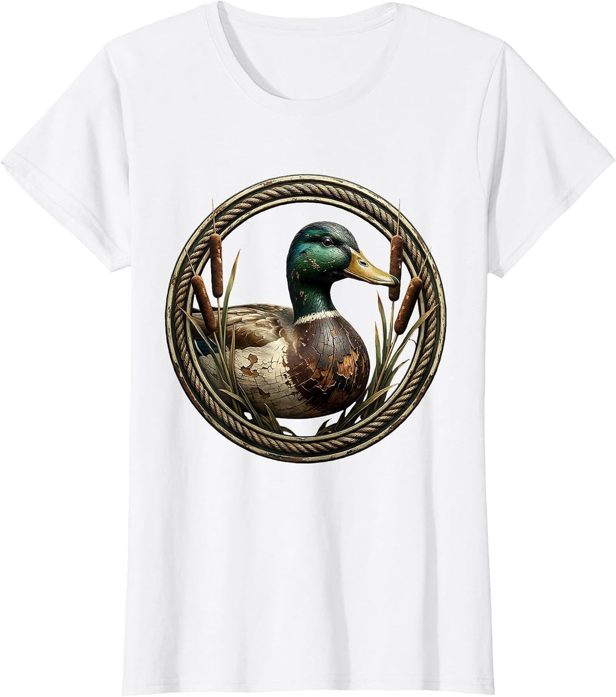 Duck Hunting Decoy Chipped Paint Illustration T-Shirt - White
