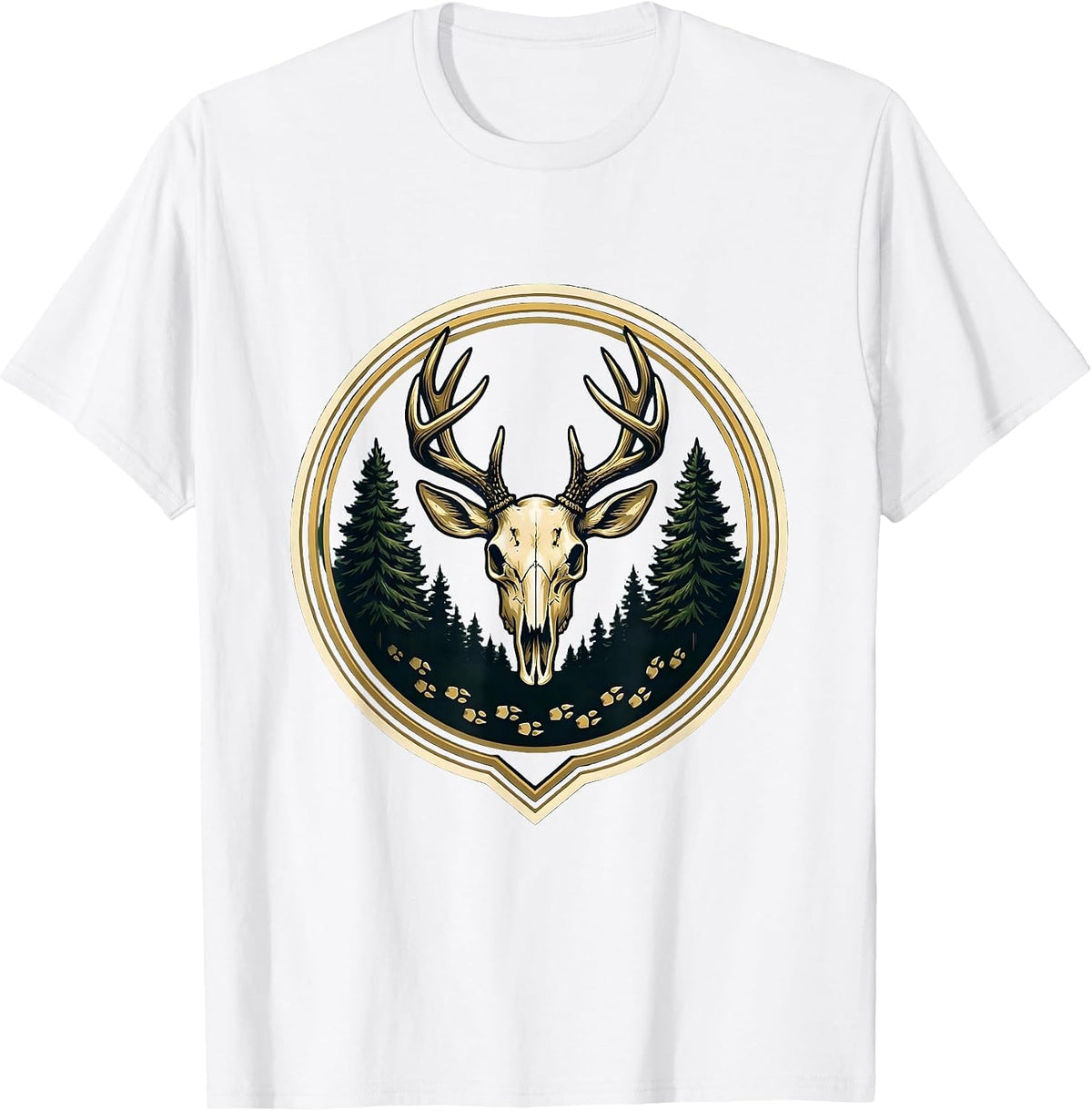 Men's Deer Tracks Into Dark Forest Hunting Design T-Shirt - White
