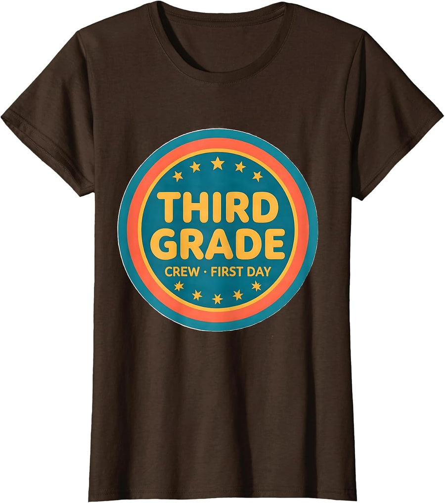 Women's Third Grade Crew First Day Back To School Teacher Student T-Shirt - Brown