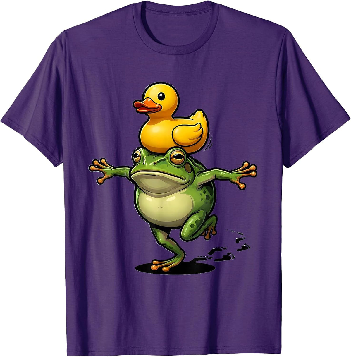 Solemn Frog With Rubber Duck Meme Humor T-Shirt - Purple