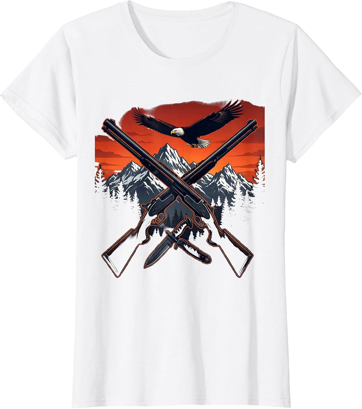 Patriotic Shotgun and Hunting Knife Crossed T-Shirt - White