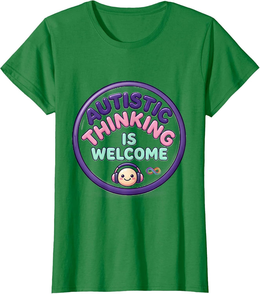 Women's Autistic Thinking Is Welcome Cute Kawaii Neurodiversity T-Shirt - Kelly Green