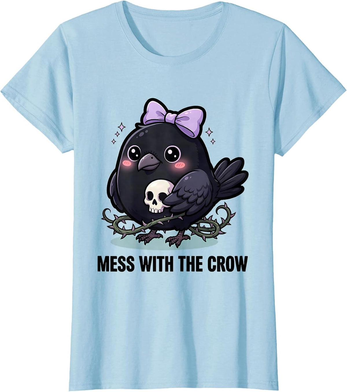 Mess With The Crow Bold Crow Warning Design T-Shirt - Baby Blue