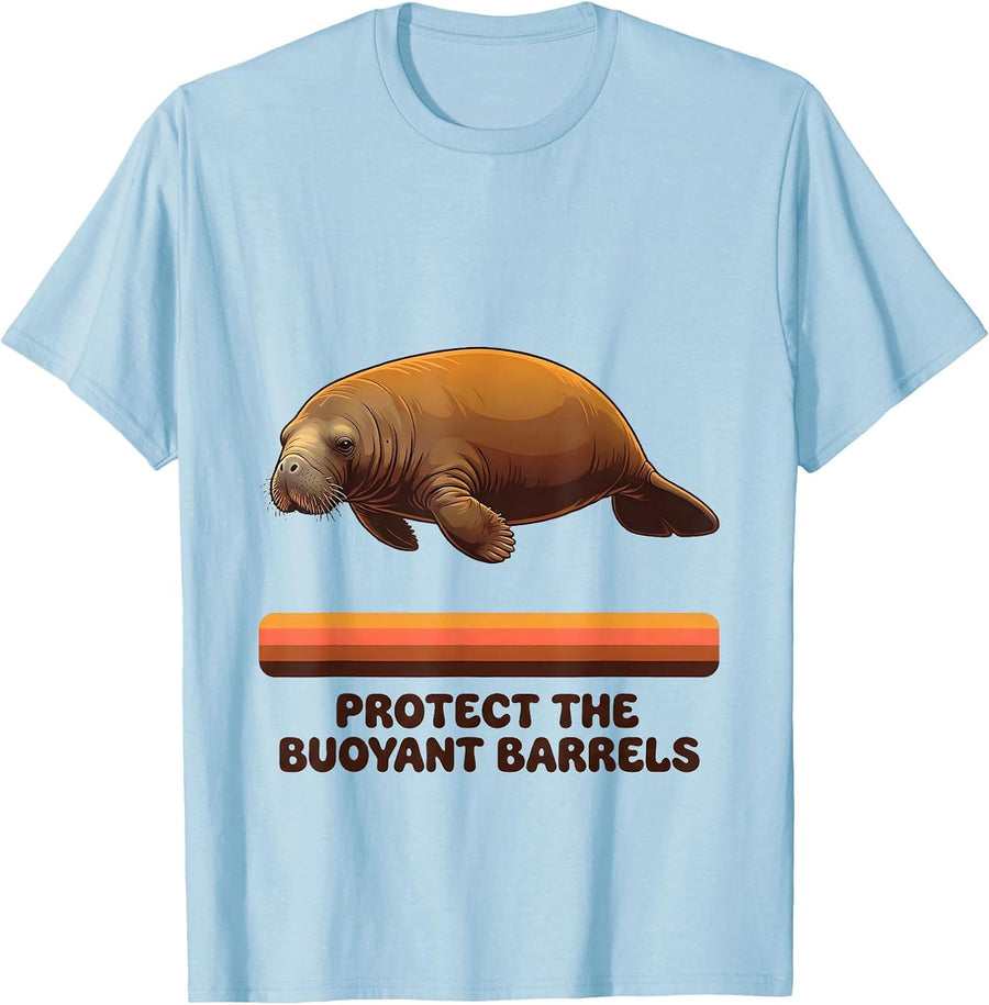 Men's Protect The Buoyant Barrels Retro 70s Funny Manatee Sea Cow T-Shirt - Baby Blue