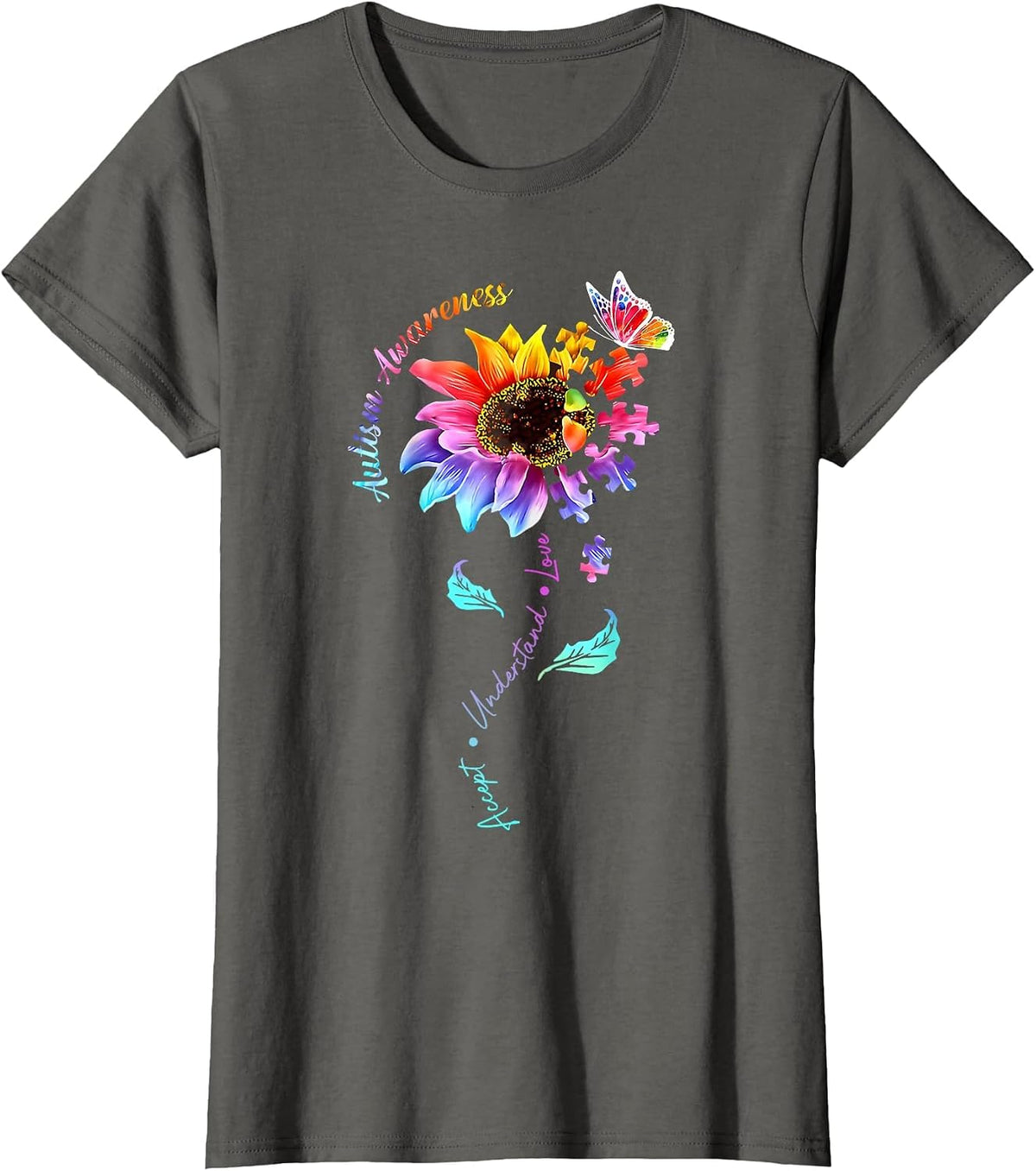 Autism Sunflower T-Shirt - Asphalt Grey