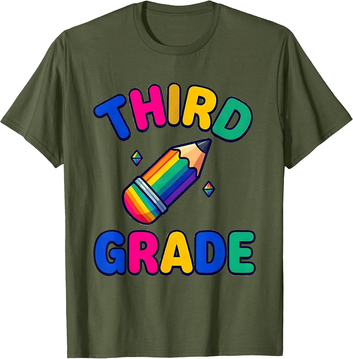 Third Grade Colorful Back To School Teacher Student First T-Shirt - Olive Green