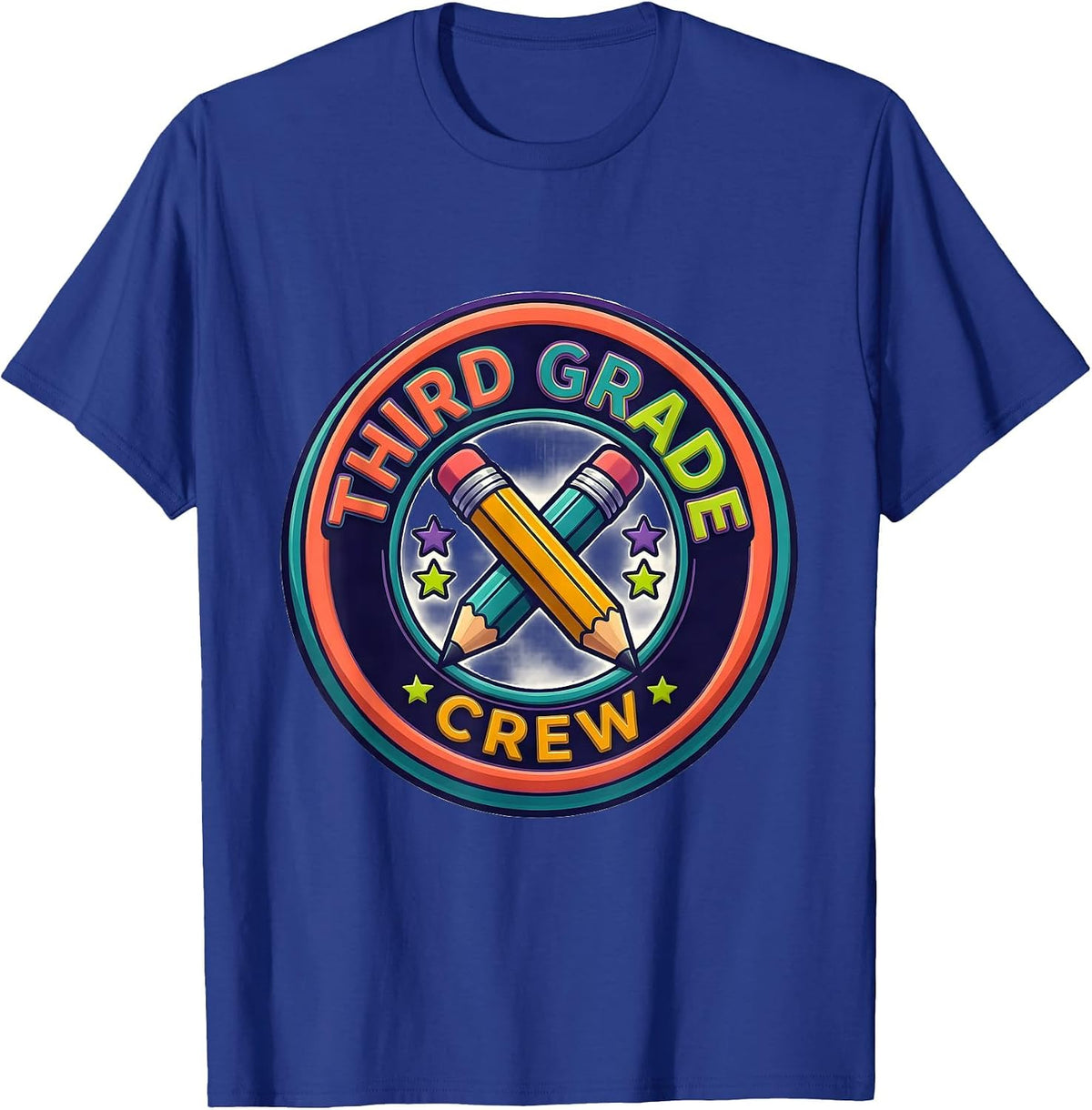 Men's Third Grade Crew Colorful Back To School Student Teacher T-Shirt - Royal Blue
