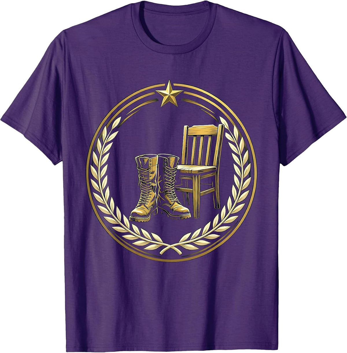 Combat Boots Empty Chair Memorial Tribute Graphic T-Shirt - Purple