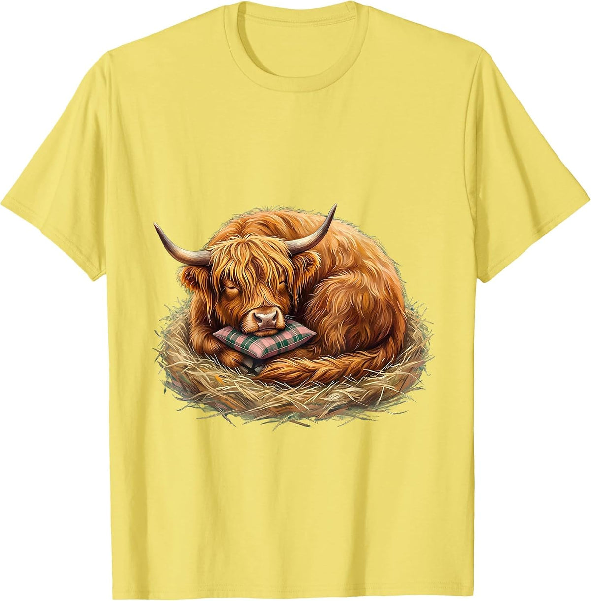 Men's Coiled Highland Cow Cute Animal Lover Whimsical Humor T-Shirt - Lemon Yellow