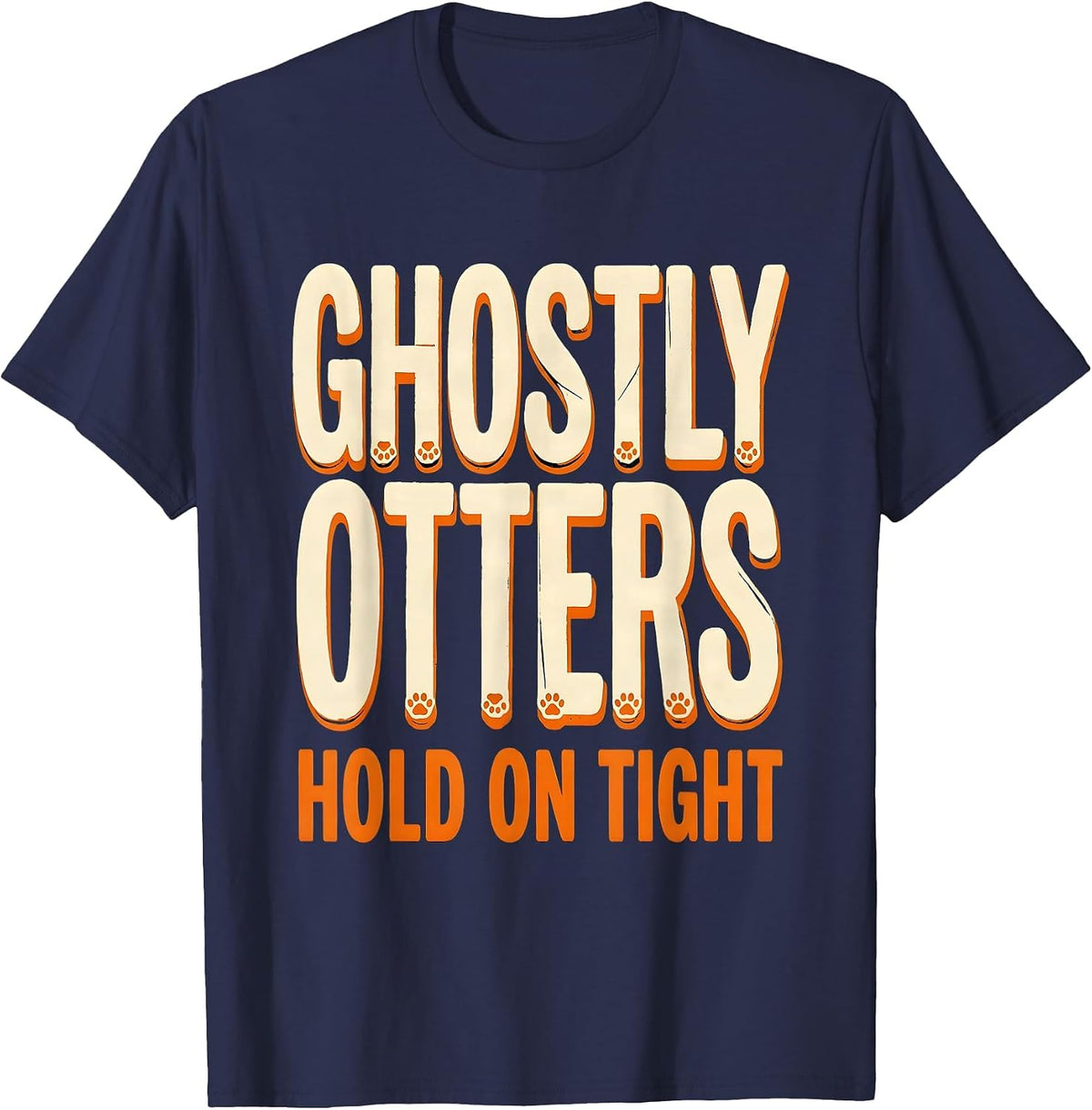Men's Halloween Otter Ghost Holding Hands Design T-Shirt - Navy Blue