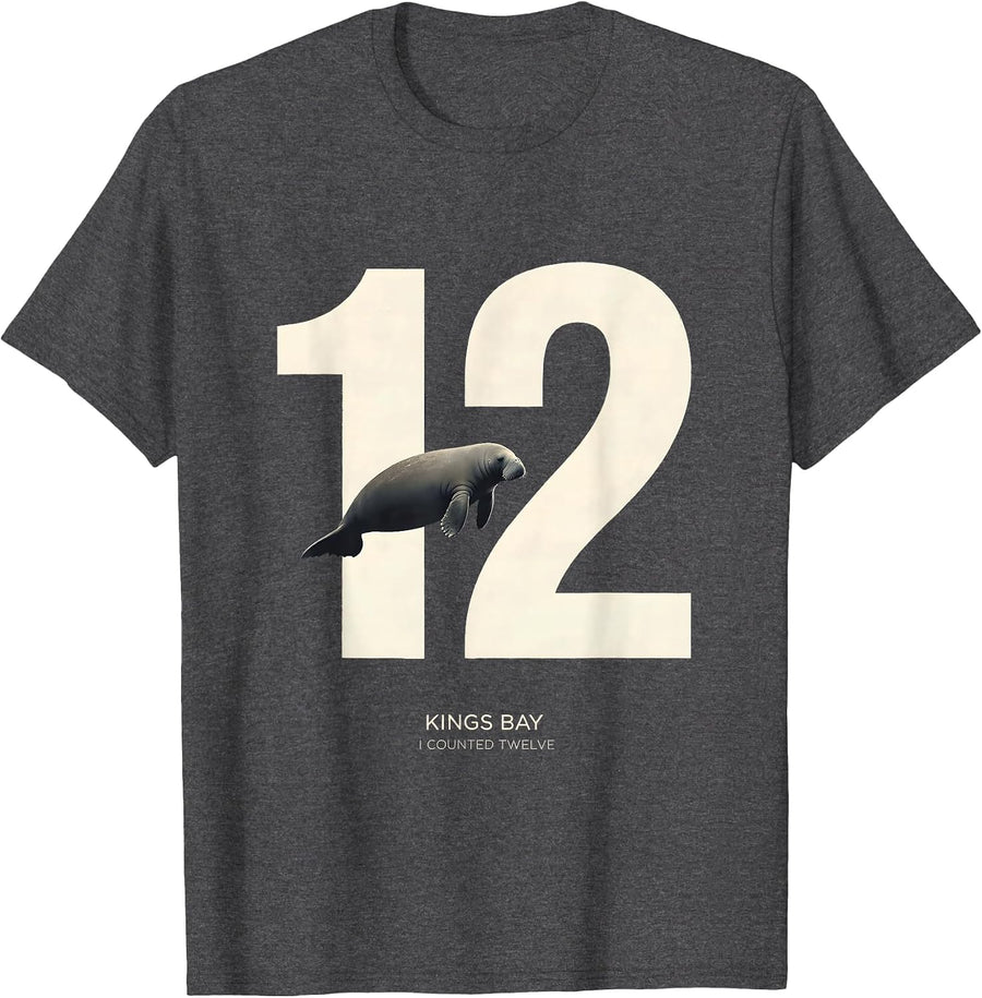 Men's Kings Bay I Counted Twelve Funny Manatee Lover Gift T-Shirt - Dark Heather Grey