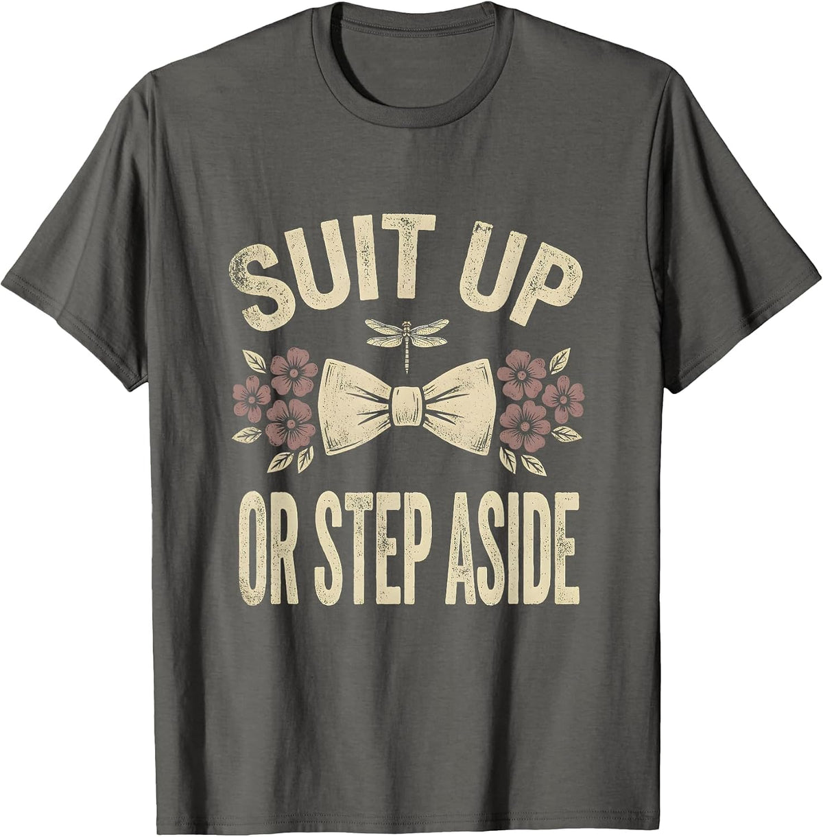 Suit Up Or Step Aside Tuxedo Graphic Design T-Shirt - Asphalt Grey