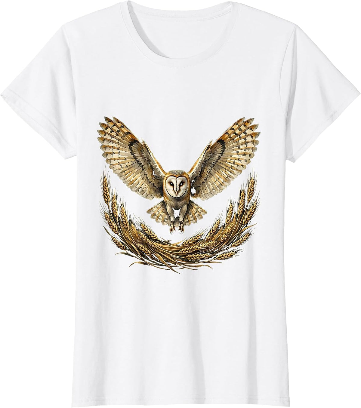 Barn Owl in Flight Over Autumn Wheat Field T-Shirt - White