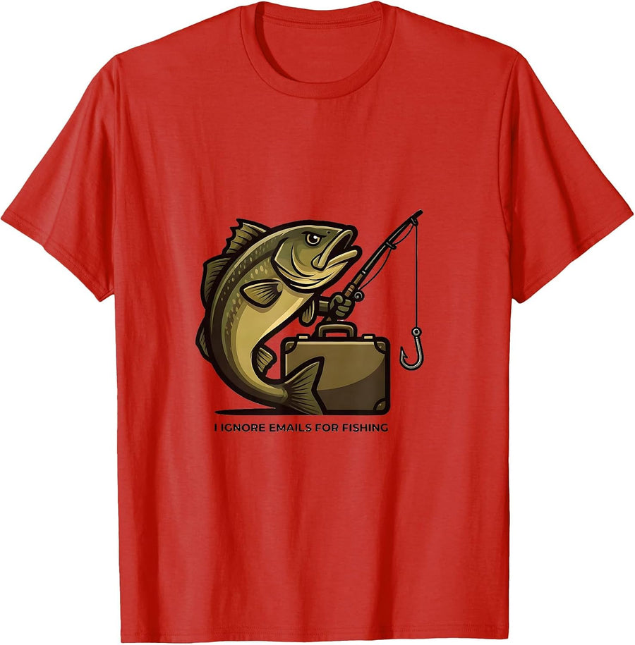 Men's I Ignore Emails For Fishing Funny Fishing Humor Bass T-Shirt - Red
