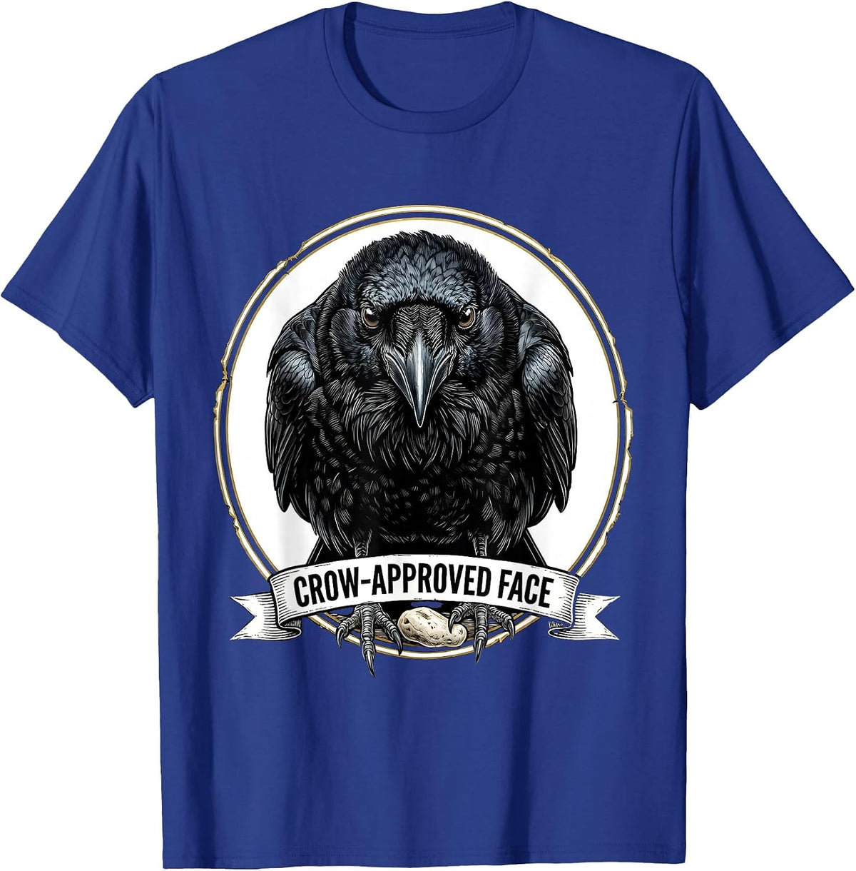 Men's Crow-Approved Face Dark Humor Gothic Bird Lover Emblem T-Shirt - Royal Blue