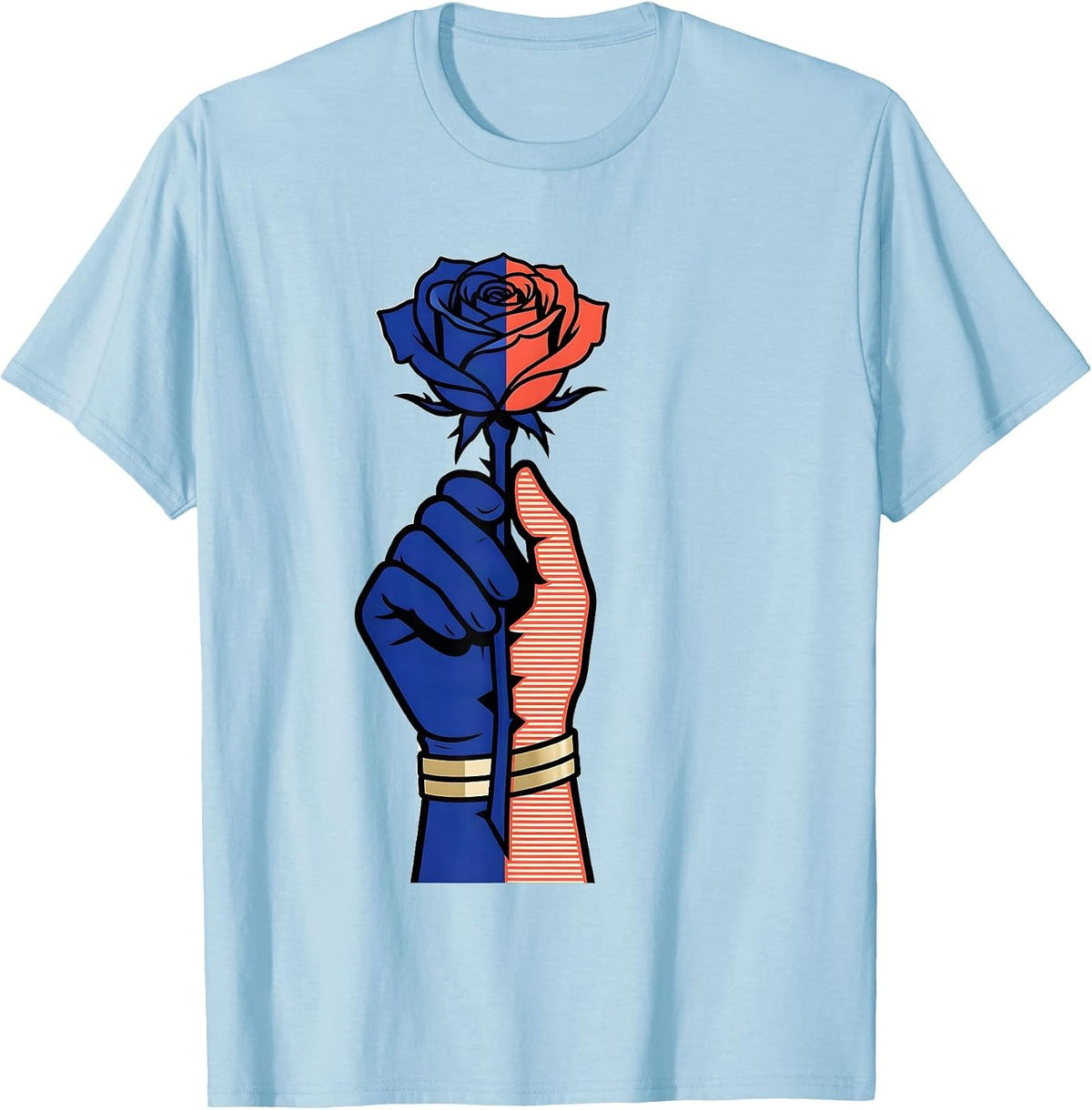 Men's Gigi Gloved Hand Holding Single Rose Graphic T-Shirt - Baby Blue