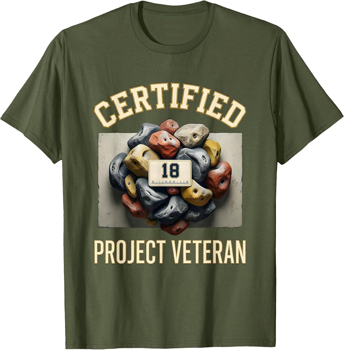 Men's Certified Project Veteran Funny Rock Climbing Bouldering T-Shirt - Olive Green