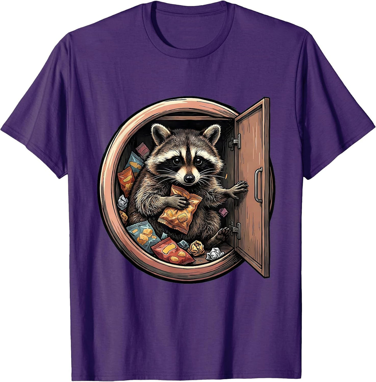 Midnight Raccoon Snack Raid Funny Graphic Tee T-Shirt - Purple