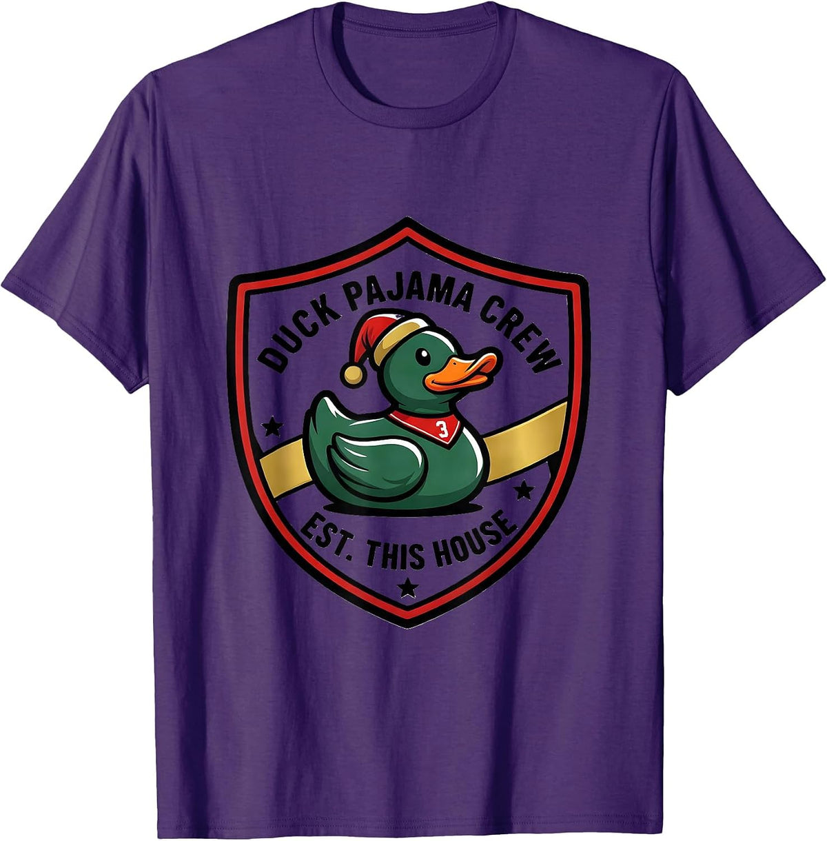 Duck Pajama Crew Est This House Funny Holiday Duck Lover T-Shirt - Purple