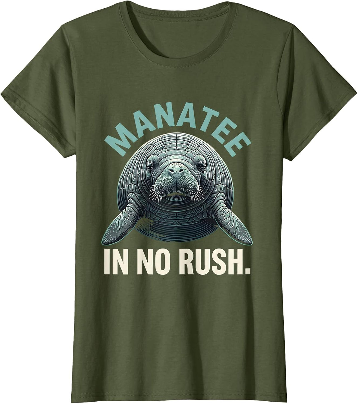 Women's Manatee In No Rush Custom Animal Portrait Art Wildlife T-Shirt - Olive Green