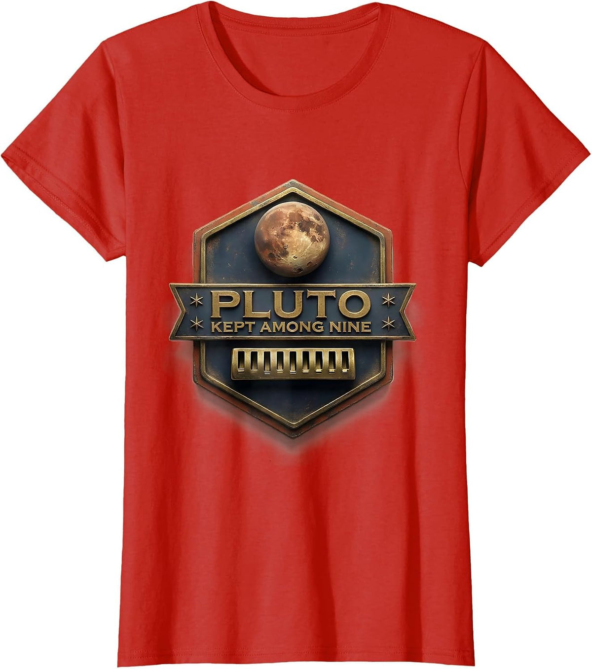 Women's Pluto, Kept Among Nine Funny Retro Astronomy Space Science T-Shirt - Red