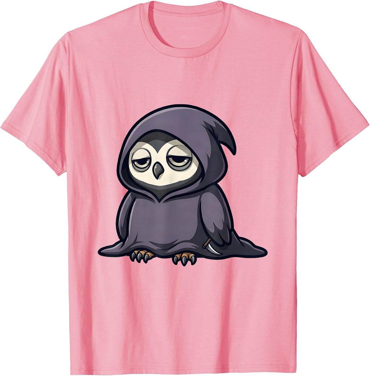 Men's Chibi Hooded Owl Reaper Pastel Goth Kawaii Creature T-Shirt - Pink