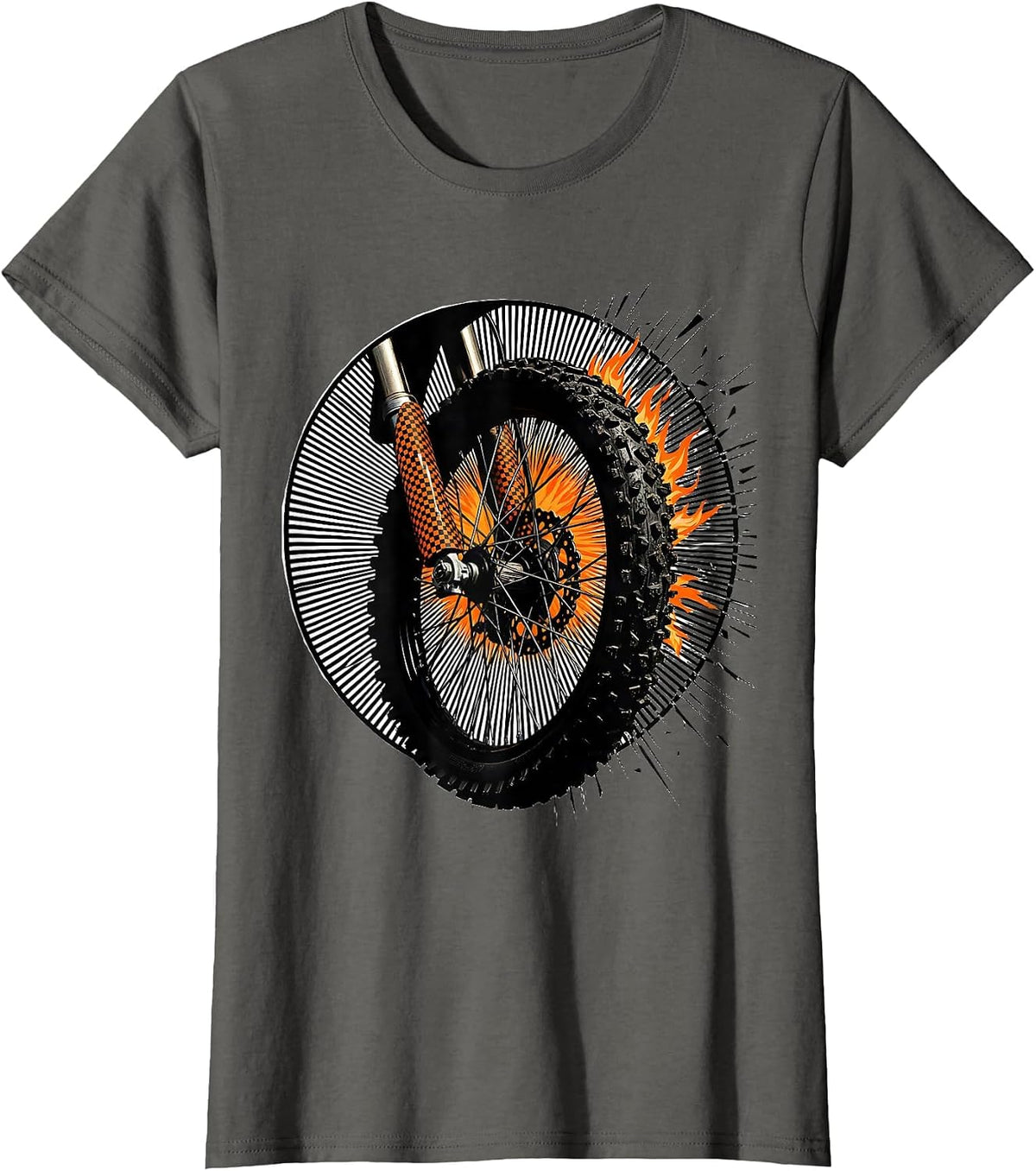 Women's Dirt Bike Wheel Moire Op Art Motocross Rider T-Shirt - Asphalt Grey