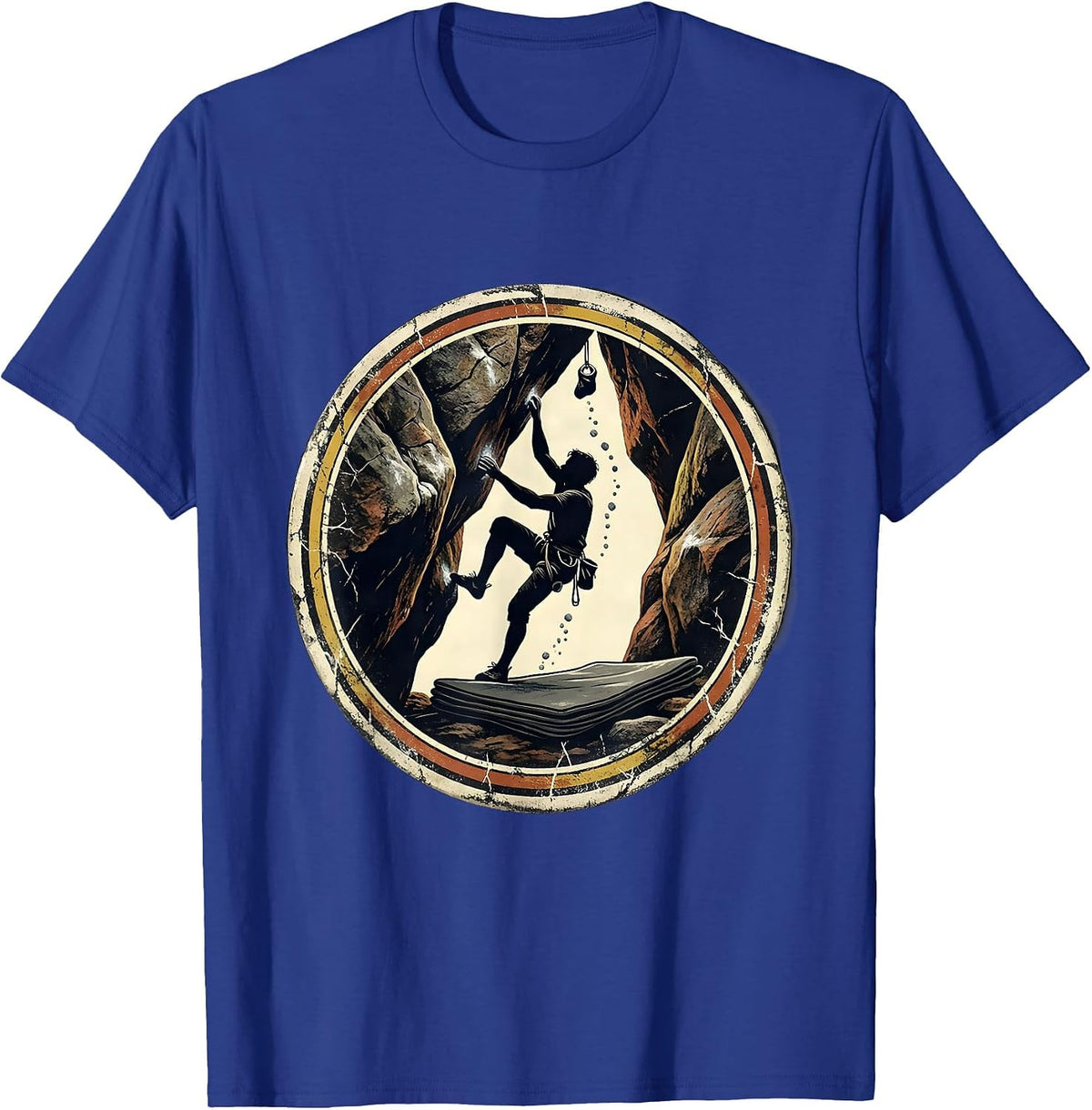 Climbing Bouldering Distressed Rock Climber Humor T-Shirt - Royal Blue