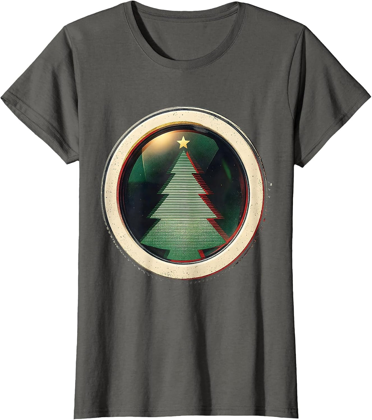 Women's Christmas Tree Eye Lens Optometrist Humor Workwear T-Shirt - Asphalt Grey