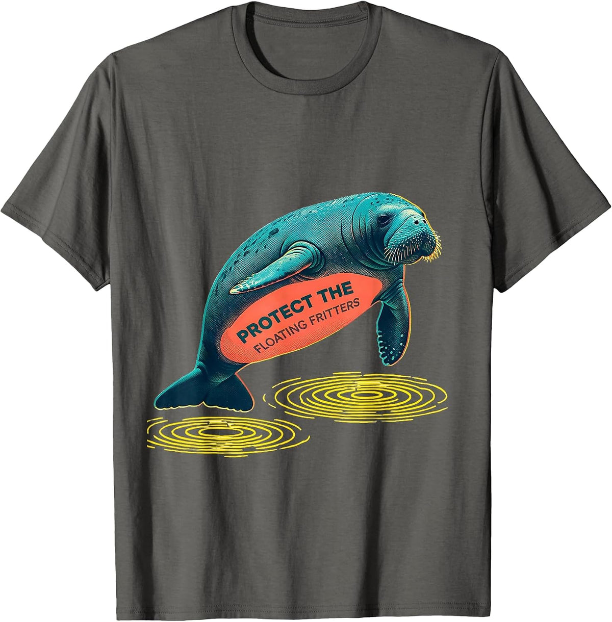 Men's Protect The Floating Fritters Funny Manatee Lover Florida T-Shirt - Asphalt Grey