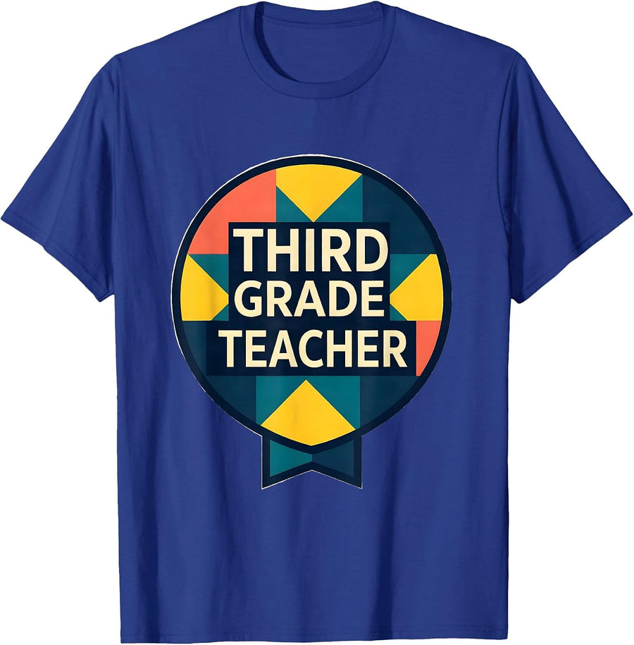 Third Grade Teacher Quilt Block Patchwork Back To School T-Shirt - Royal Blue