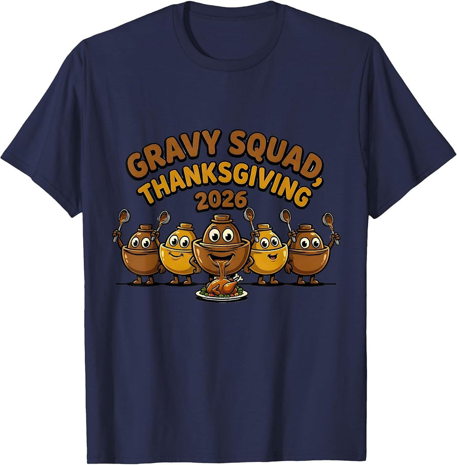 Gravy Squad Thanksgiving 2026 Funny Family Crew Holiday T-Shirt - Navy Blue