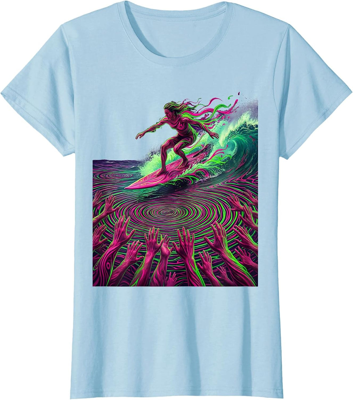 Women's Crowd Surfing Rock Concert Graphic Design T-Shirt - Baby Blue