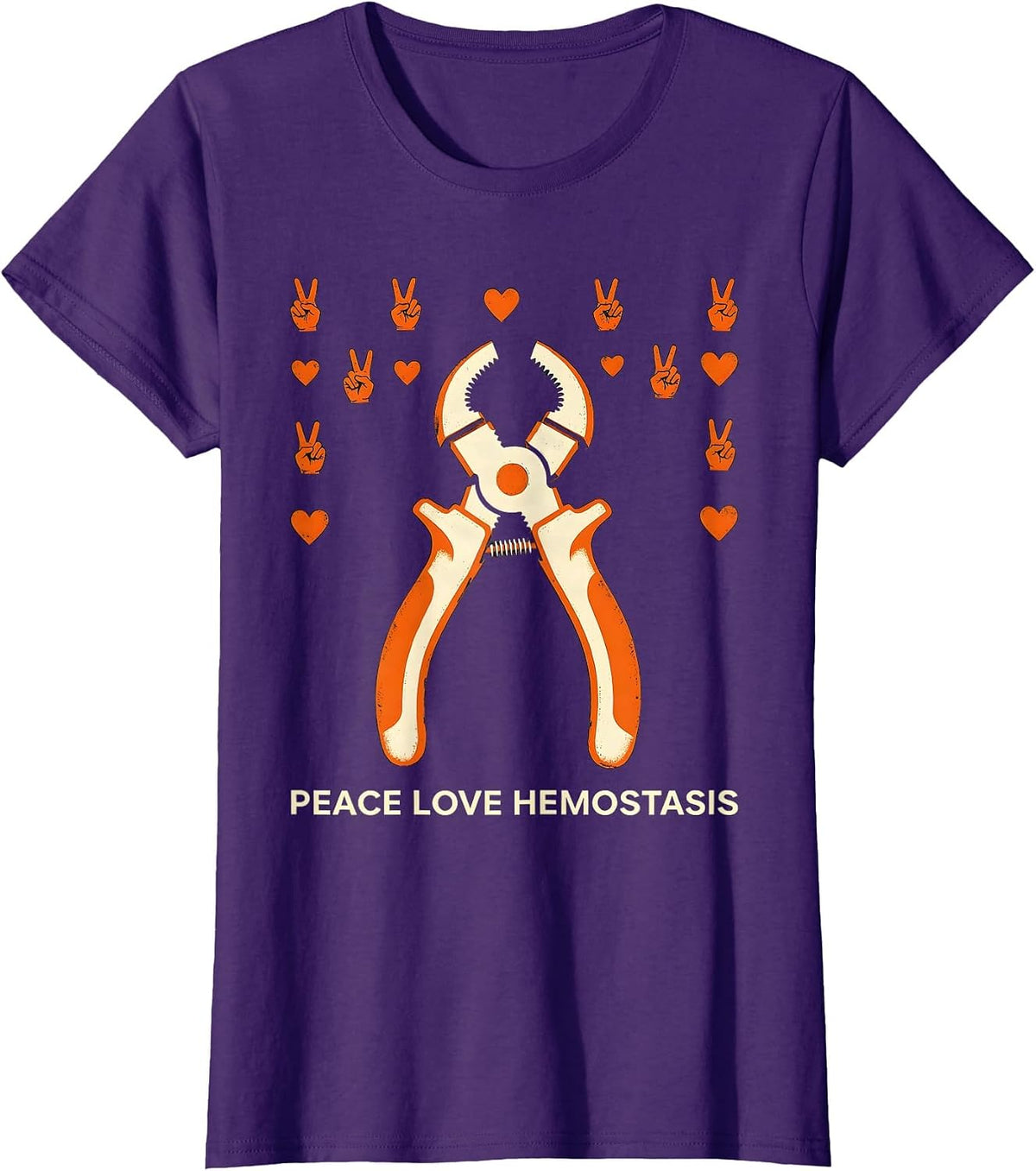 Women's Peace Love Hemostasis Stencil Graphic Surgical Tech Gift T-Shirt - Purple