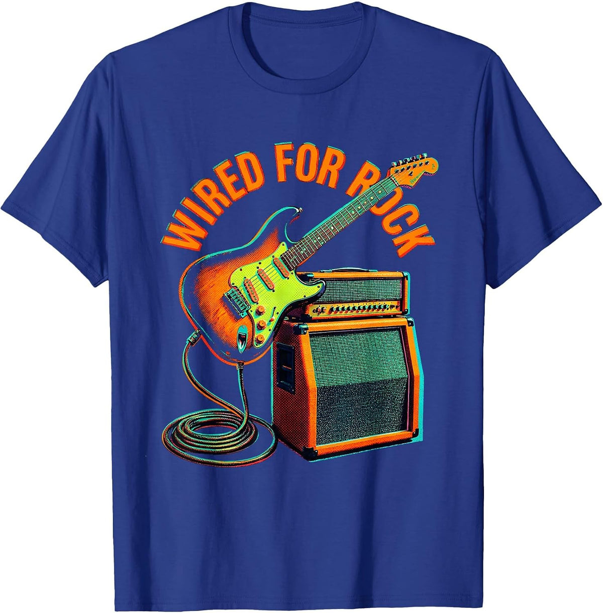 Wired for Rock Bold Rock and Roll Graphic Design T-Shirt - Royal Blue