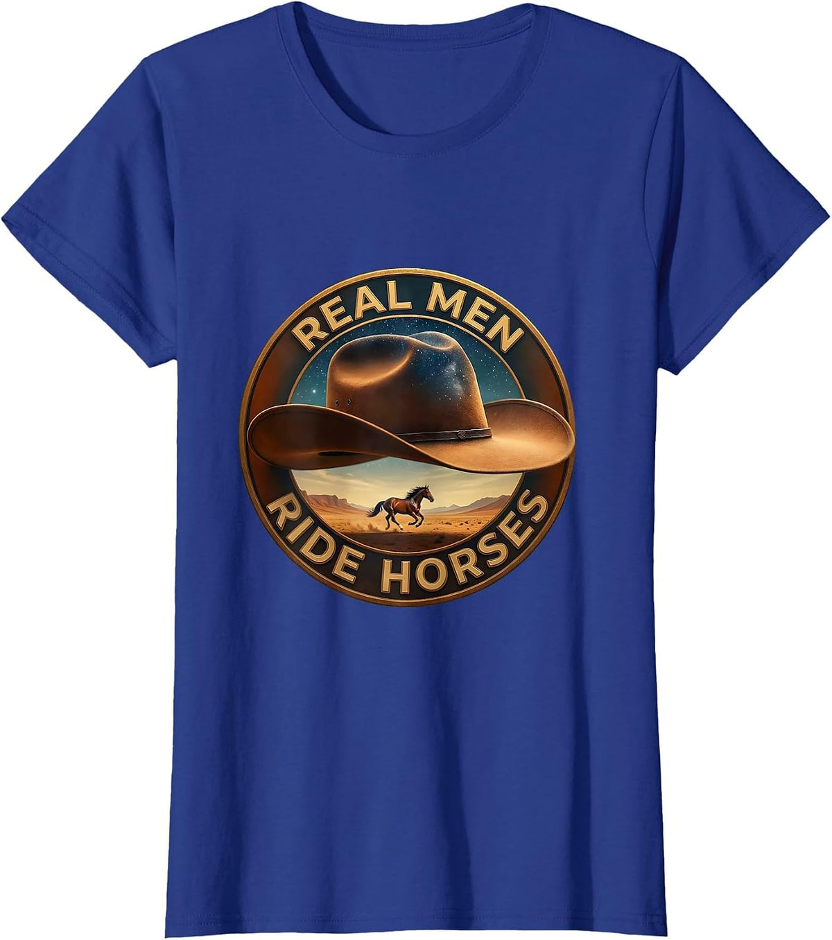 Women's Real Men Ride Horses Cowboy Graphic Design T-Shirt - Royal Blue