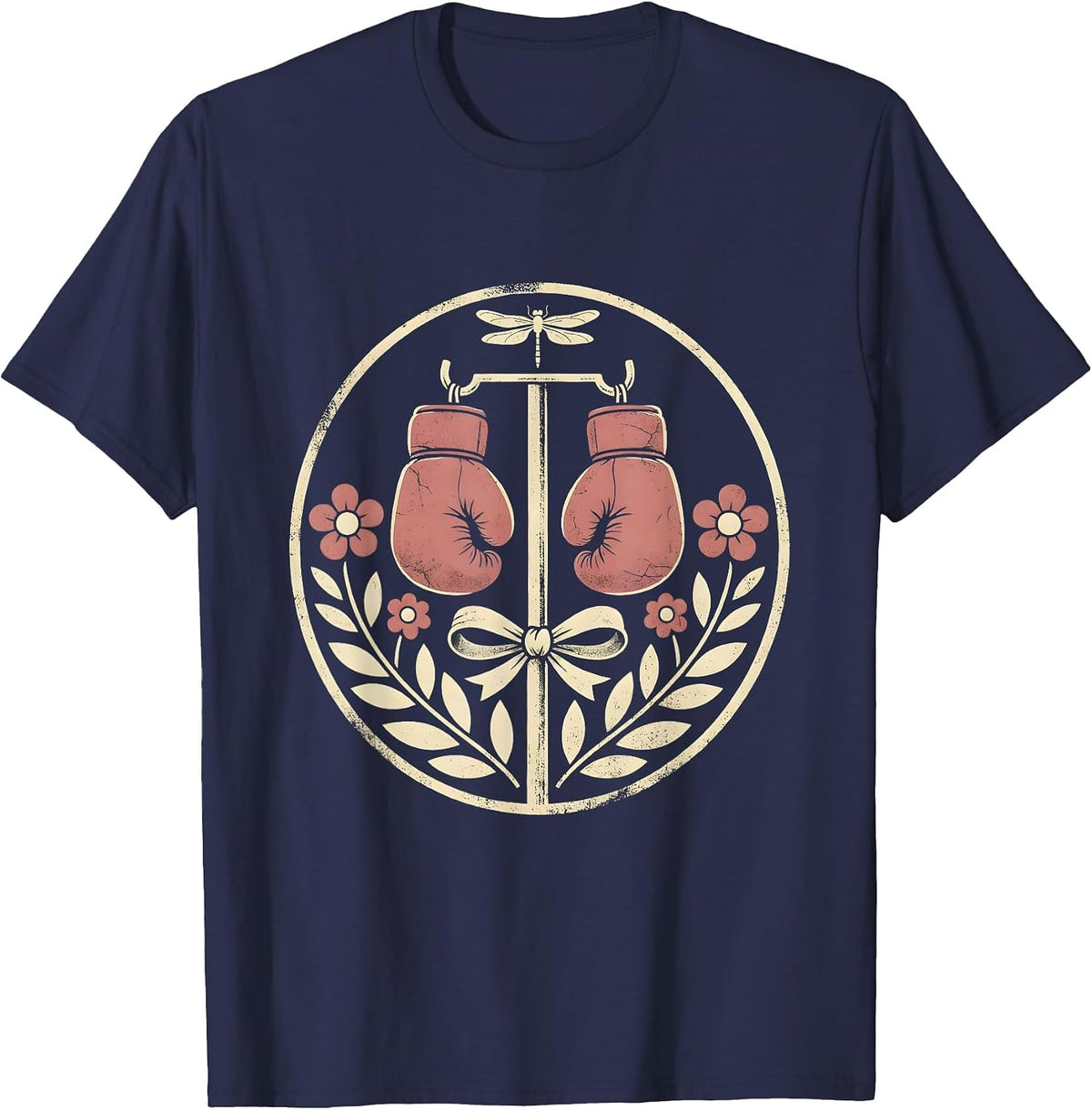 Men's Boxing Gloves IV Pole Breast Cancer Fighter Graphic T-Shirt - Navy Blue
