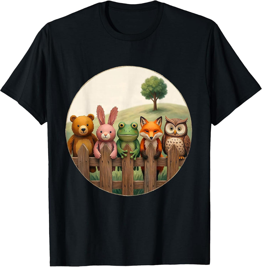 Men's Preschool Teacher Finger Puppets on a Fence Design T-Shirt - Black