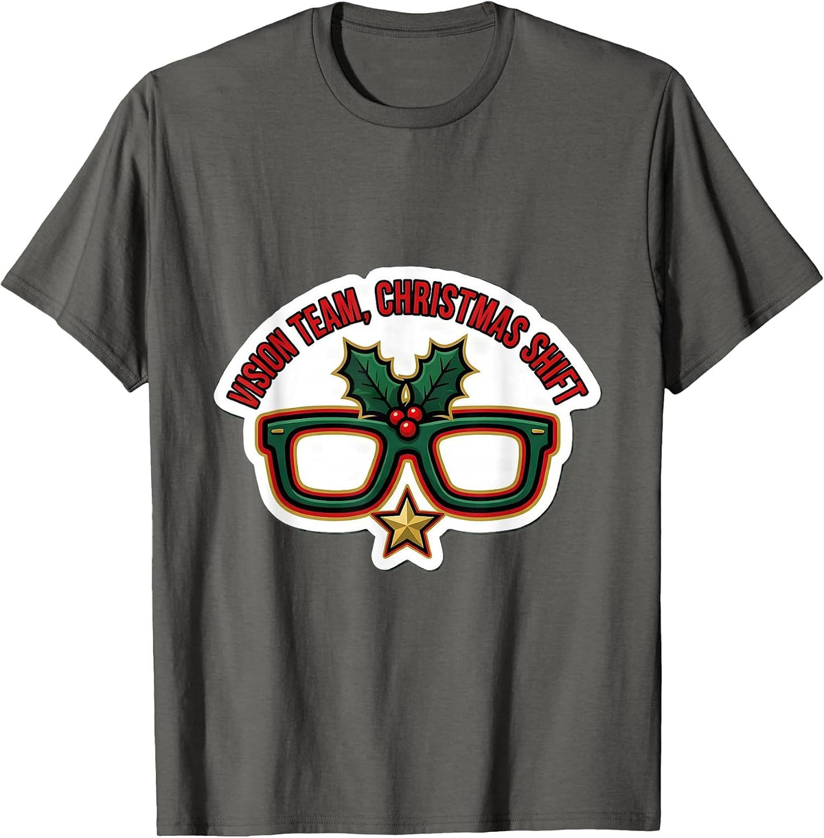 Men's Vision Team Christmas Shift Optometrist Eye Doctor Workwear T-Shirt - Asphalt Grey
