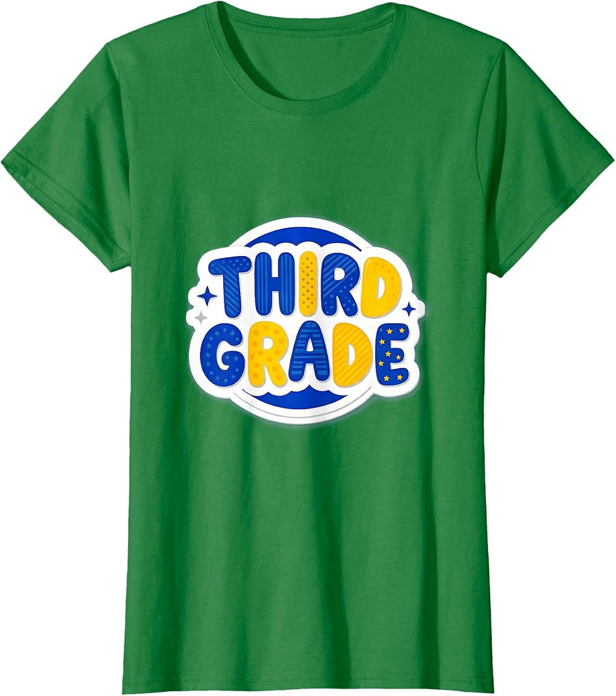 Women's Third Grade Sticker Playful Back To School Teacher Student T-Shirt - Kelly Green