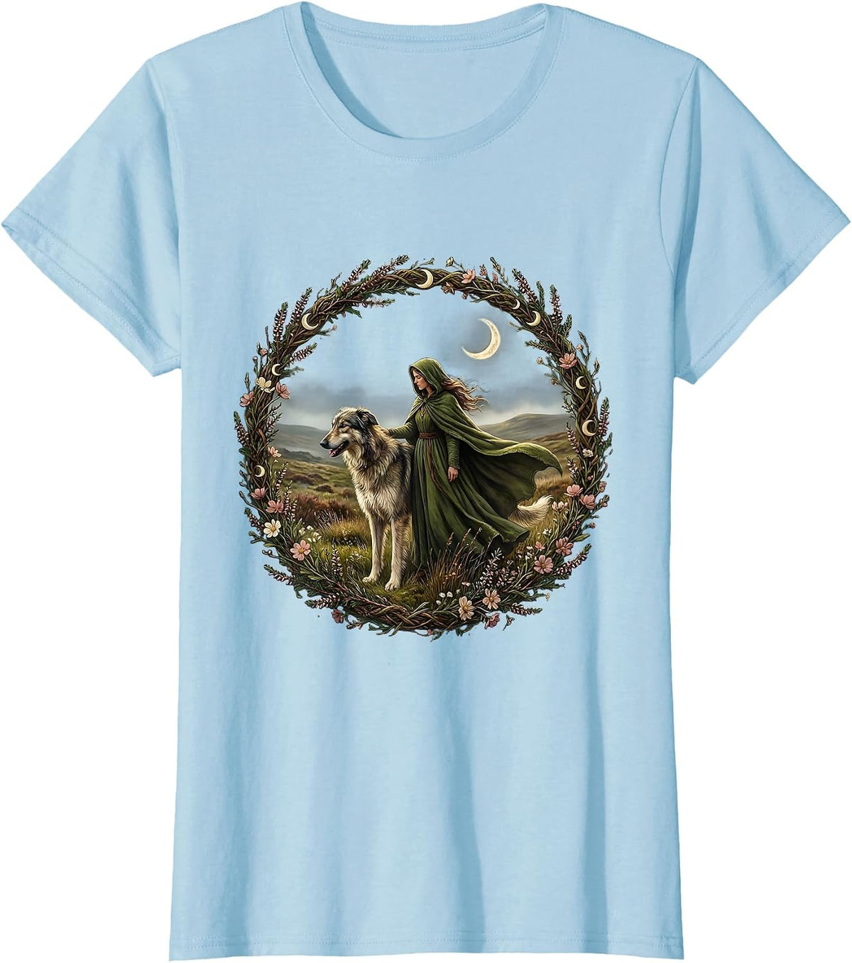 Irish Wolfhound and Moorland Companion Design T-Shirt - Baby Blue