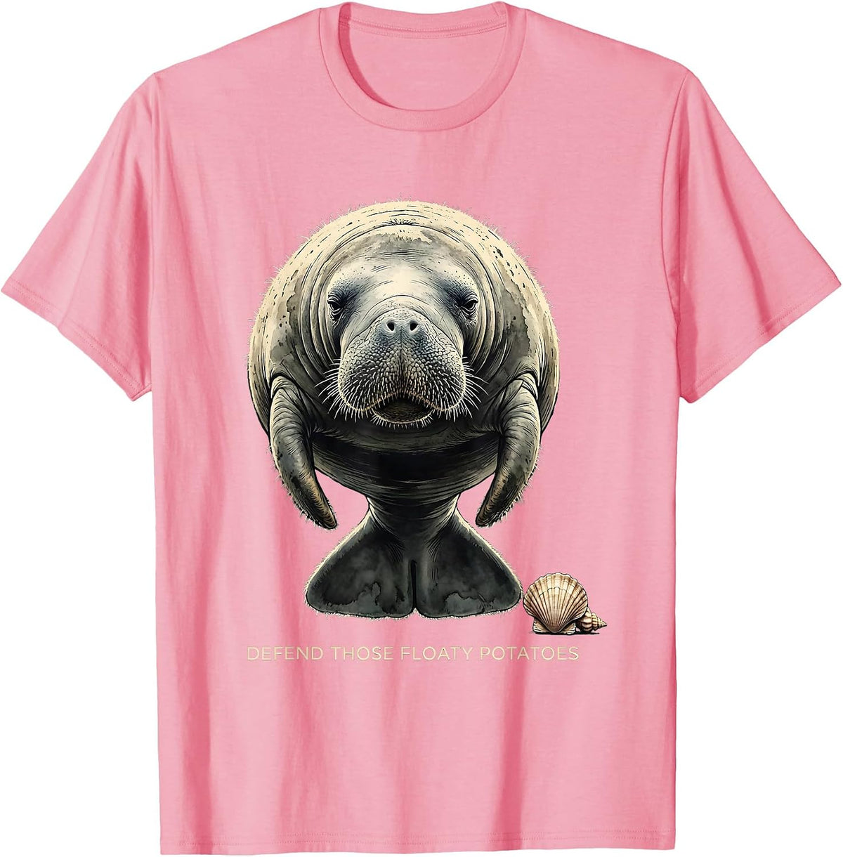 Men's Defend Those Floaty Potatoes Funny Manatee Lover Sea Animal T-Shirt - Pink