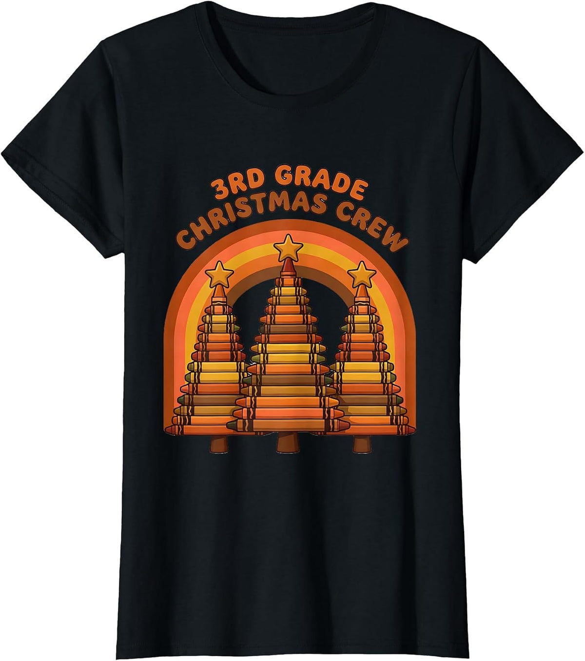 3rd Grade Christmas Crew Retro Teacher Humor School Holiday T-Shirt - Black