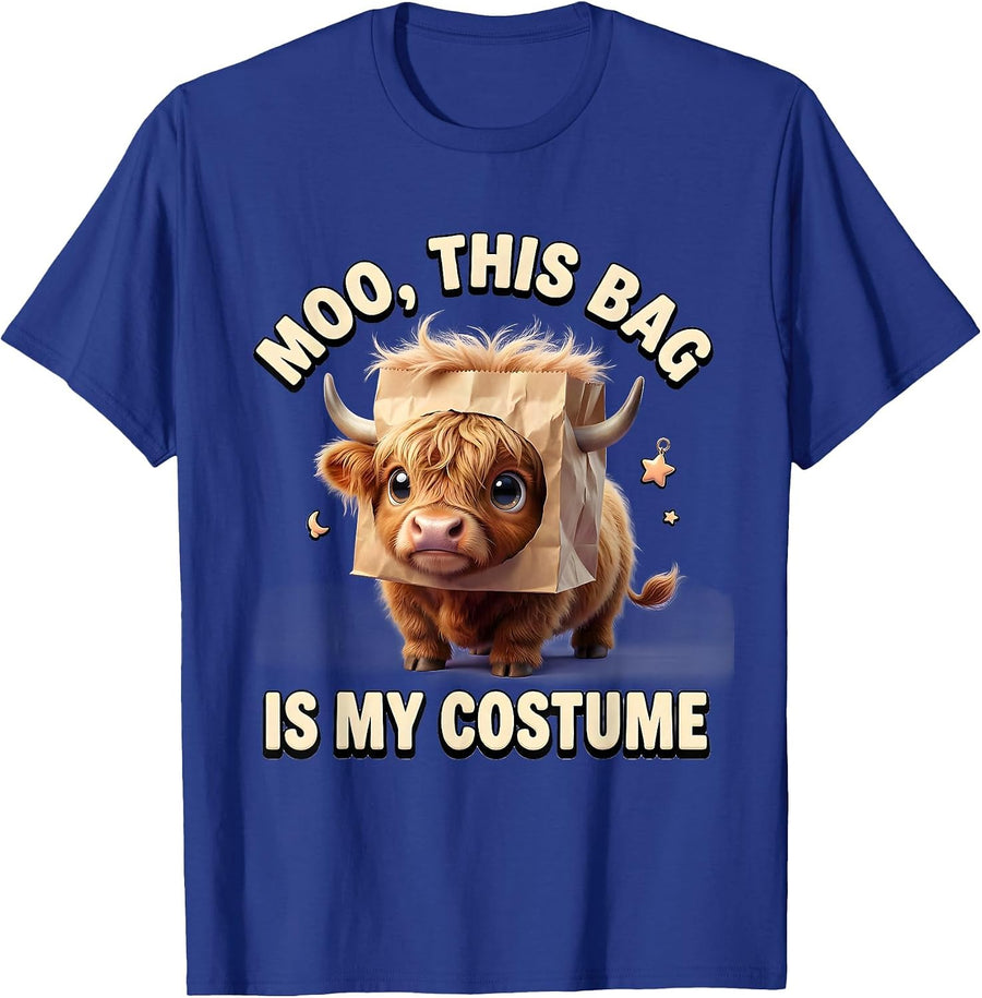 Moo This Bag Is My Costume Cute Kawaii Highland Cow T-Shirt - Royal Blue