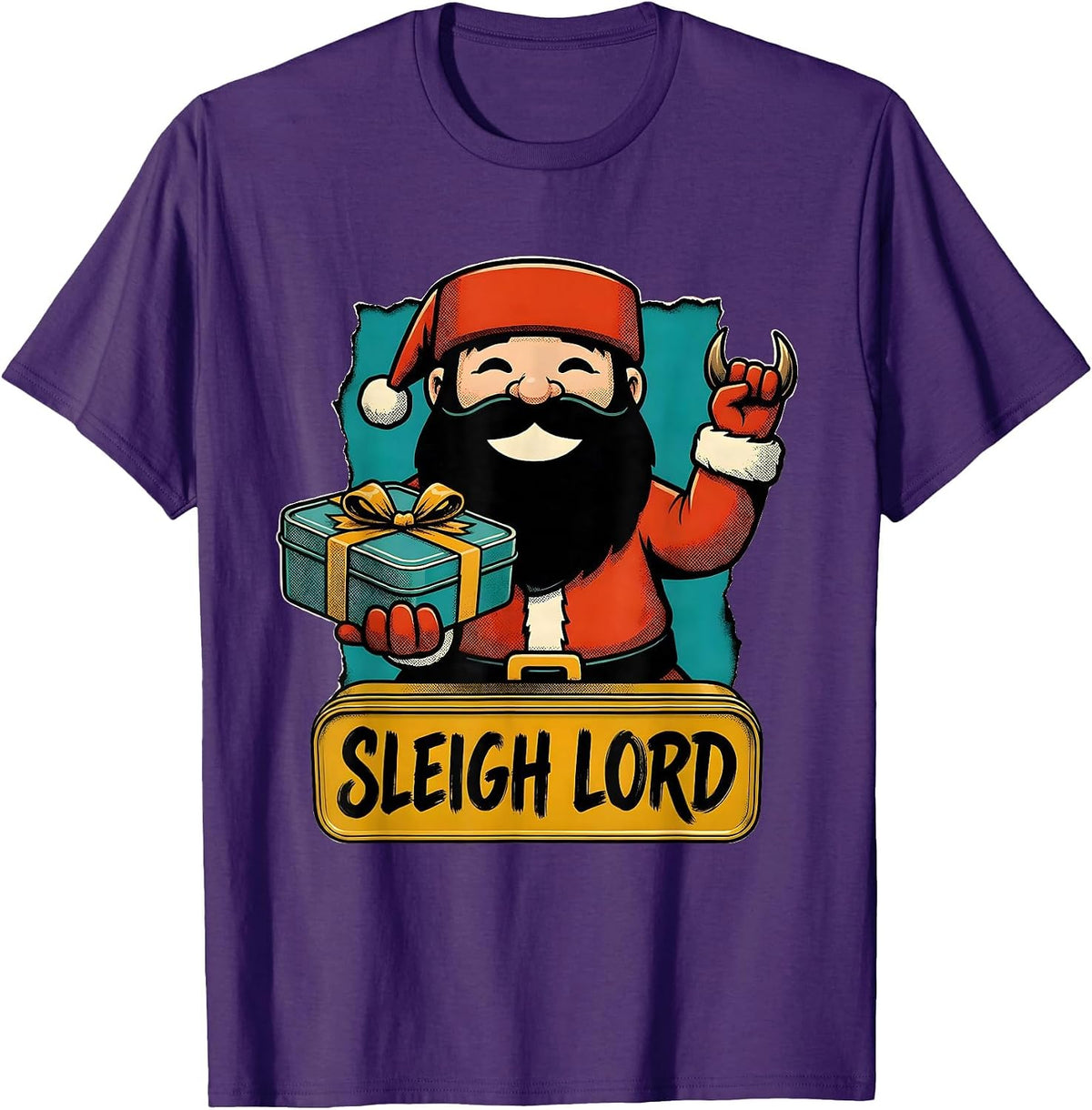 Men's Sleigh Lord Retro Advertising Mascot Heavy Metal Rock T-Shirt - Purple