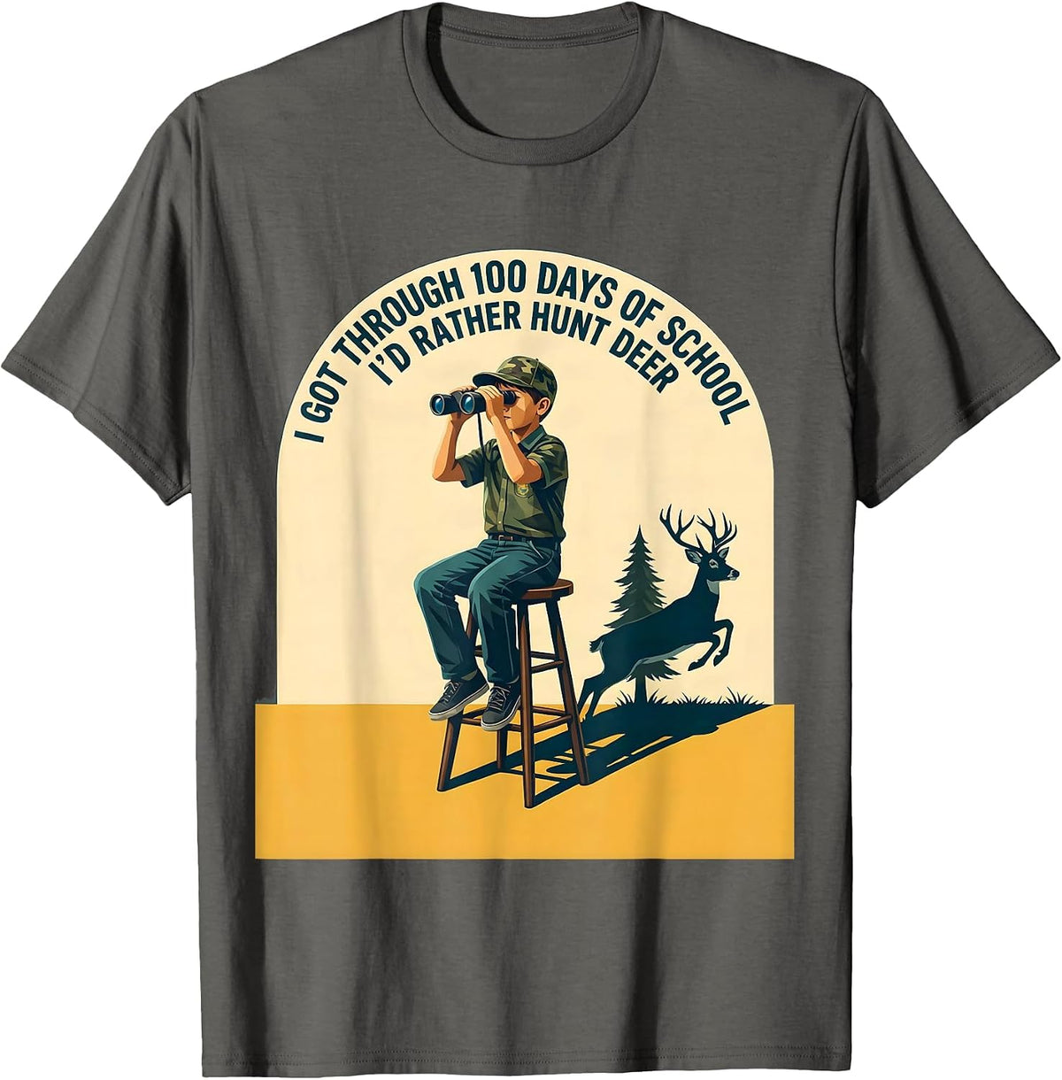 Men's I Got Through 100 Days Of School—I'd Rather Hunt Deer T-Shirt - Asphalt Grey